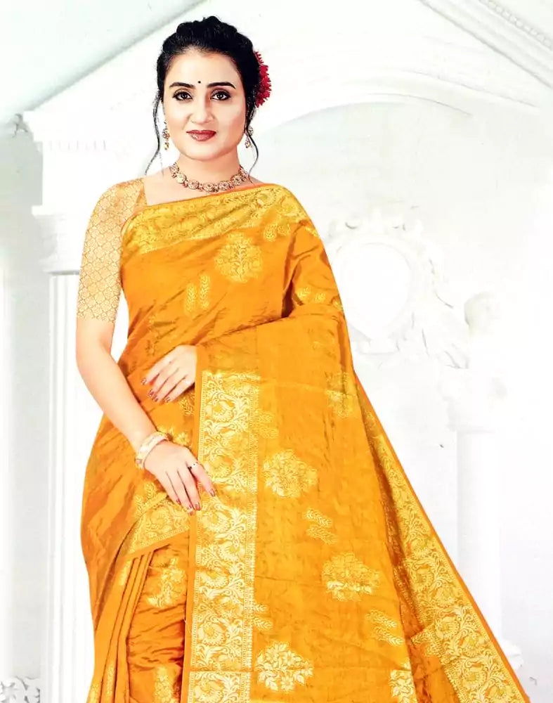 Image of Mustard Floral Tissue Saree