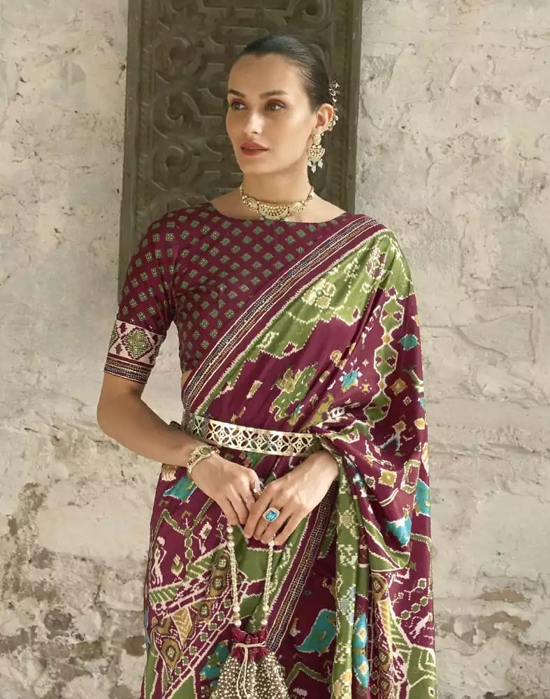 Image of Maroon Colour Soft Patola Silk Saree