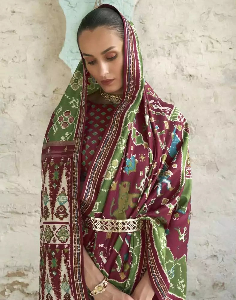 Image of Maroon Colour Soft Patola Silk Saree