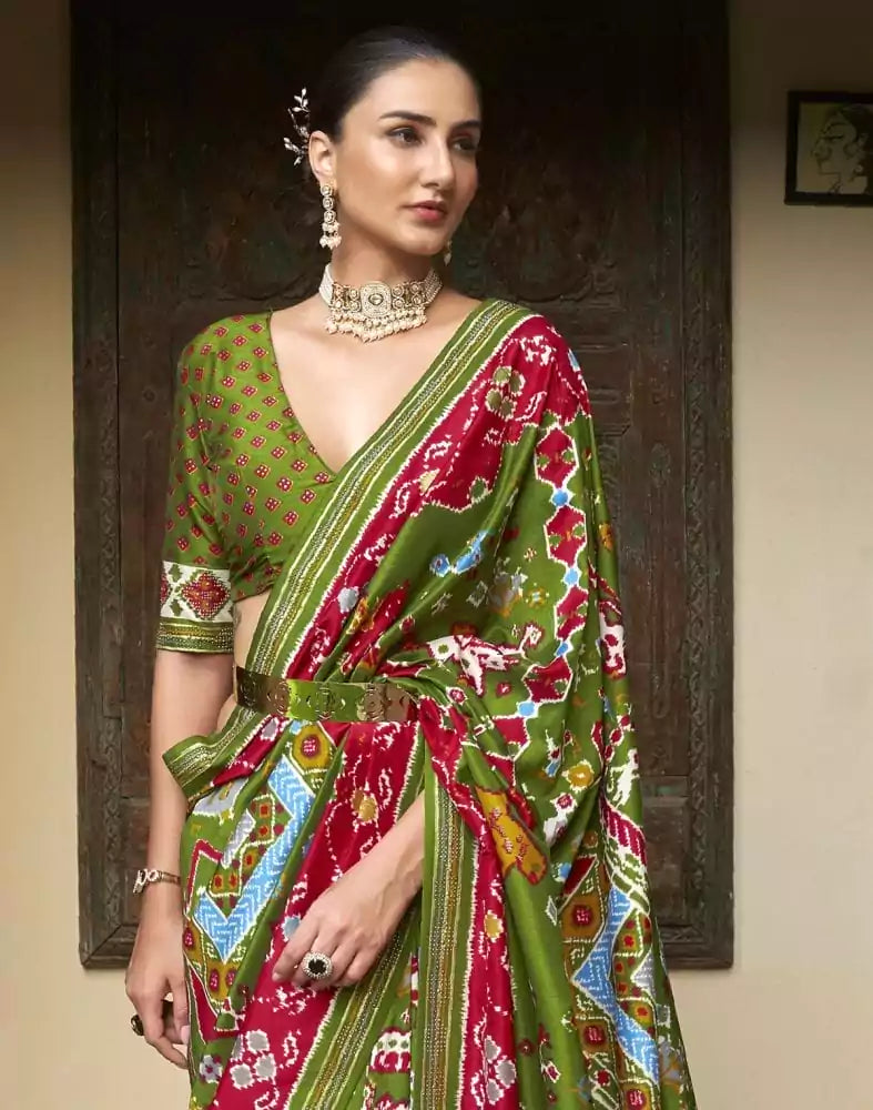 Image of Stupendous Green Ikat Patola Saree
