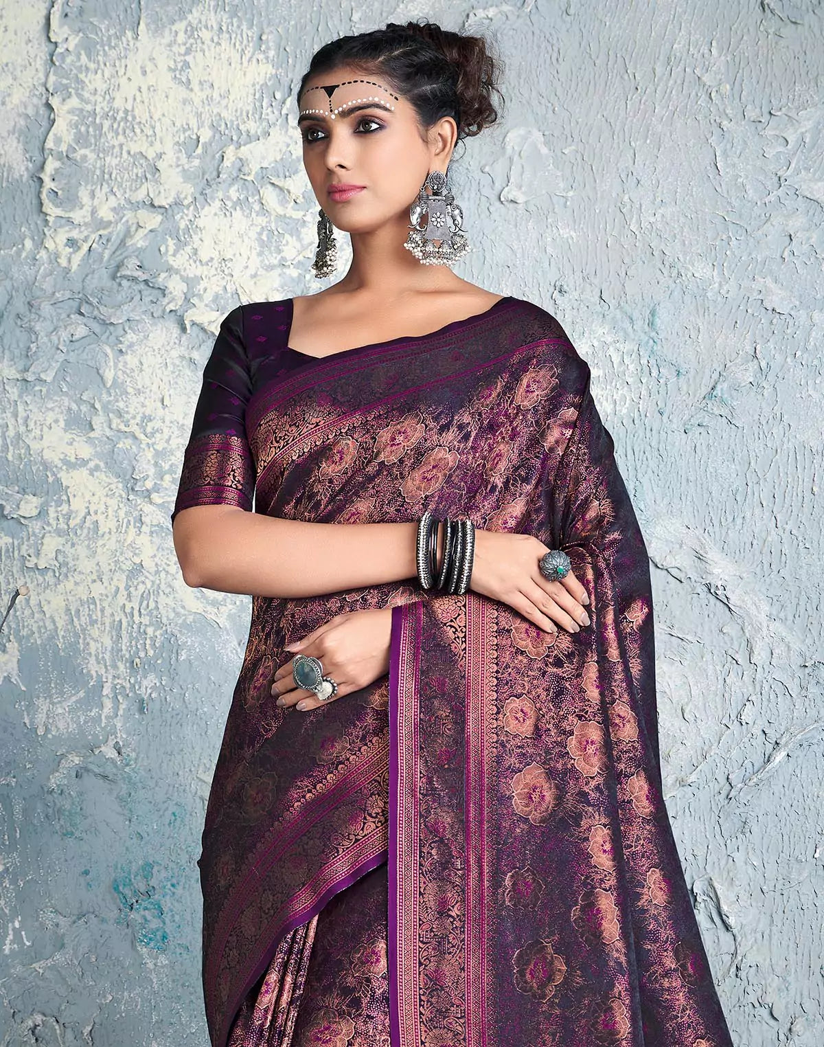 Image of Purple Shade Soft Silk Party Wear Saree