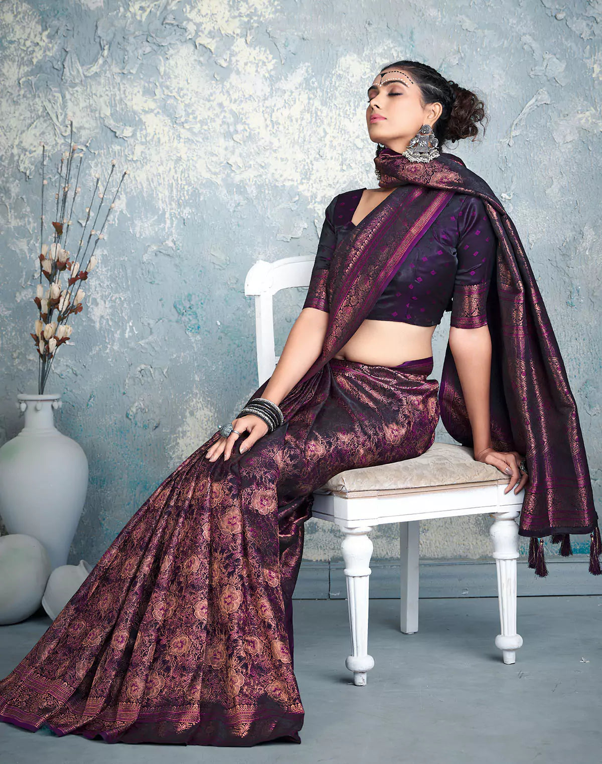 Image of Purple Shade Soft Silk Party Wear Saree