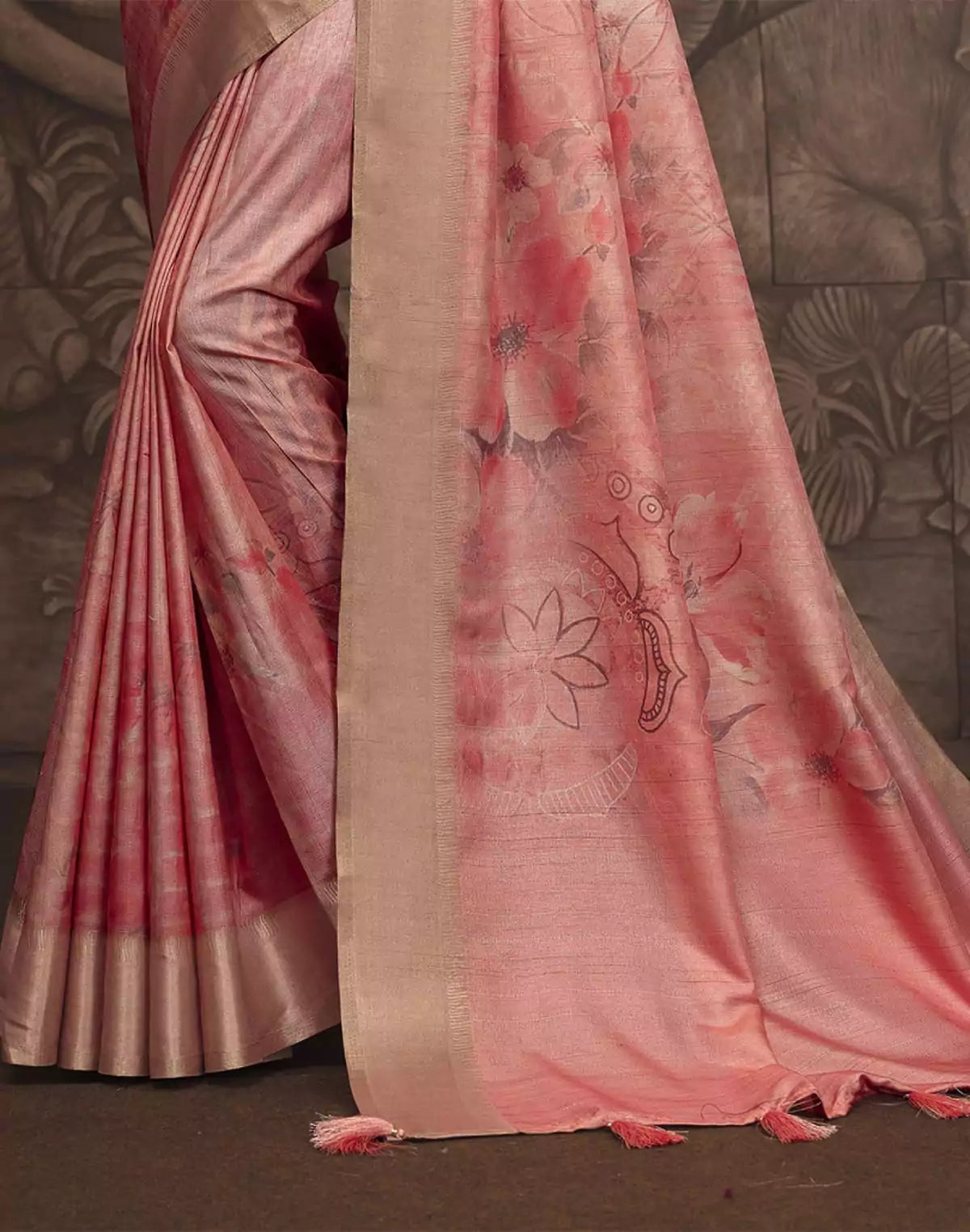 Image of Peach Malai Silk Saree