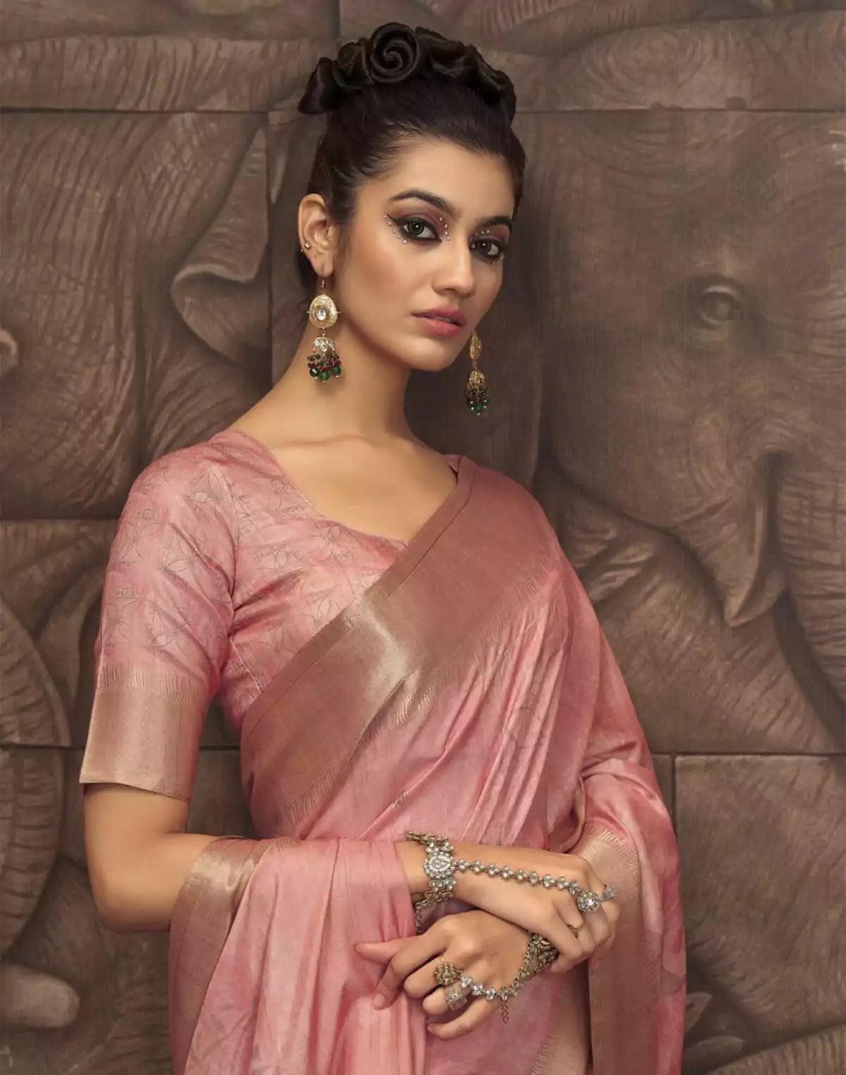 Image of Peach Malai Silk Saree