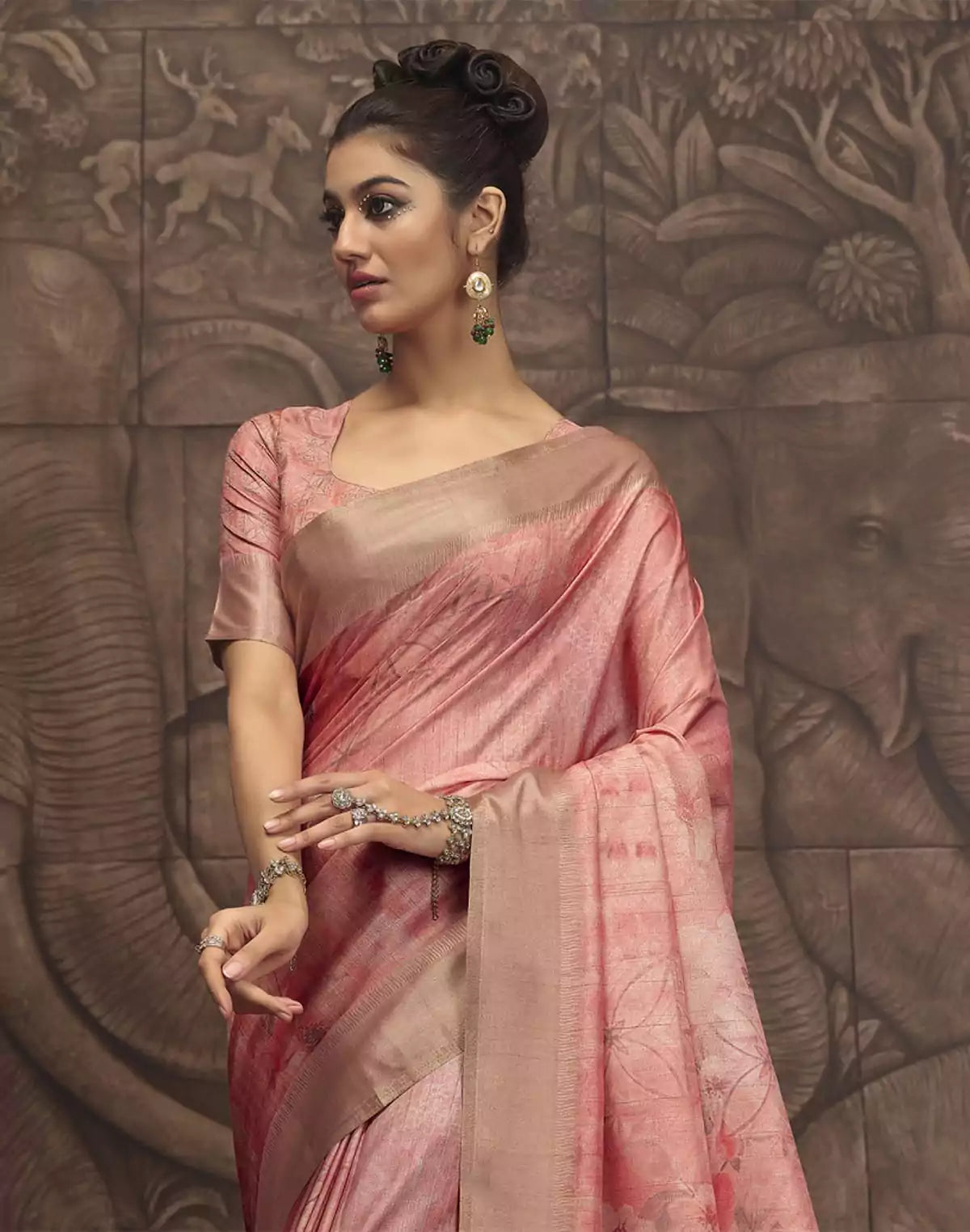 Image of Peach Malai Silk Saree