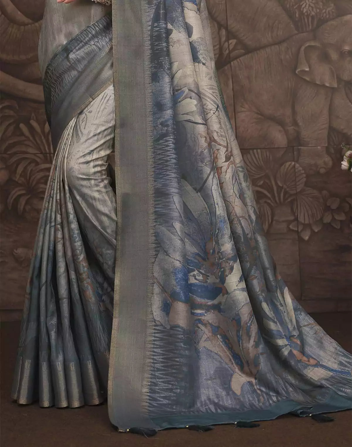 Image of Light Blue Malai Silk Fabric Saree