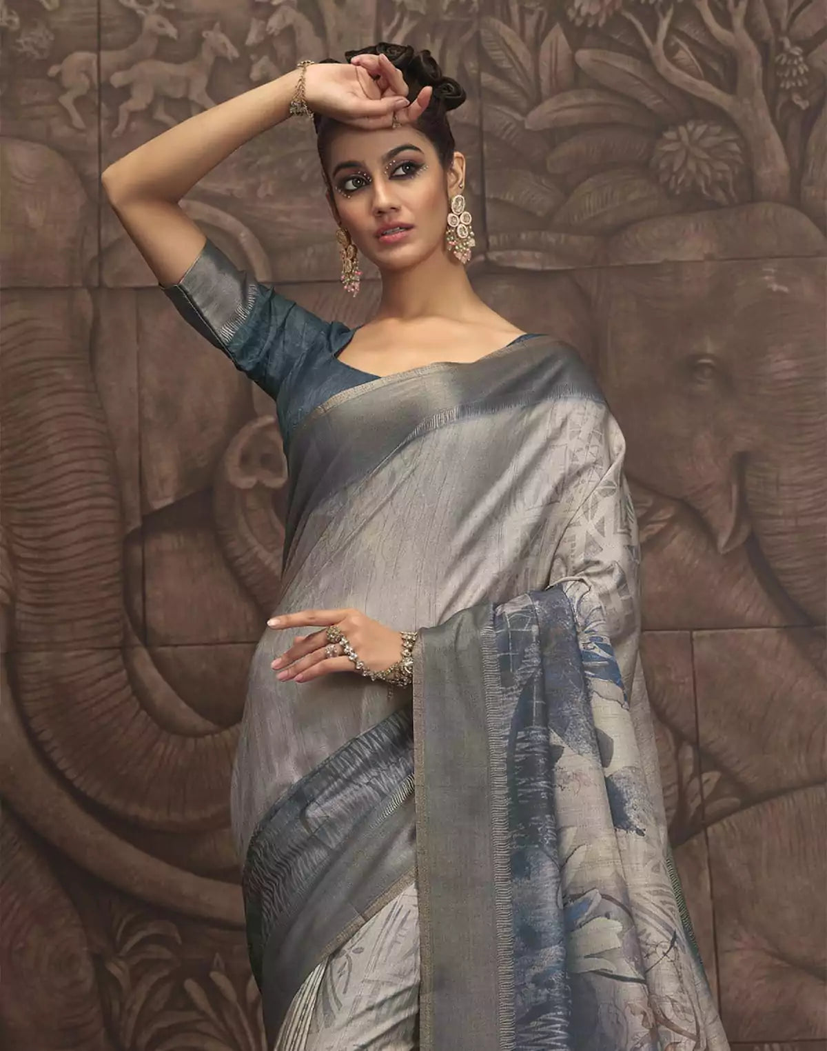 Image of Light Blue Malai Silk Fabric Saree