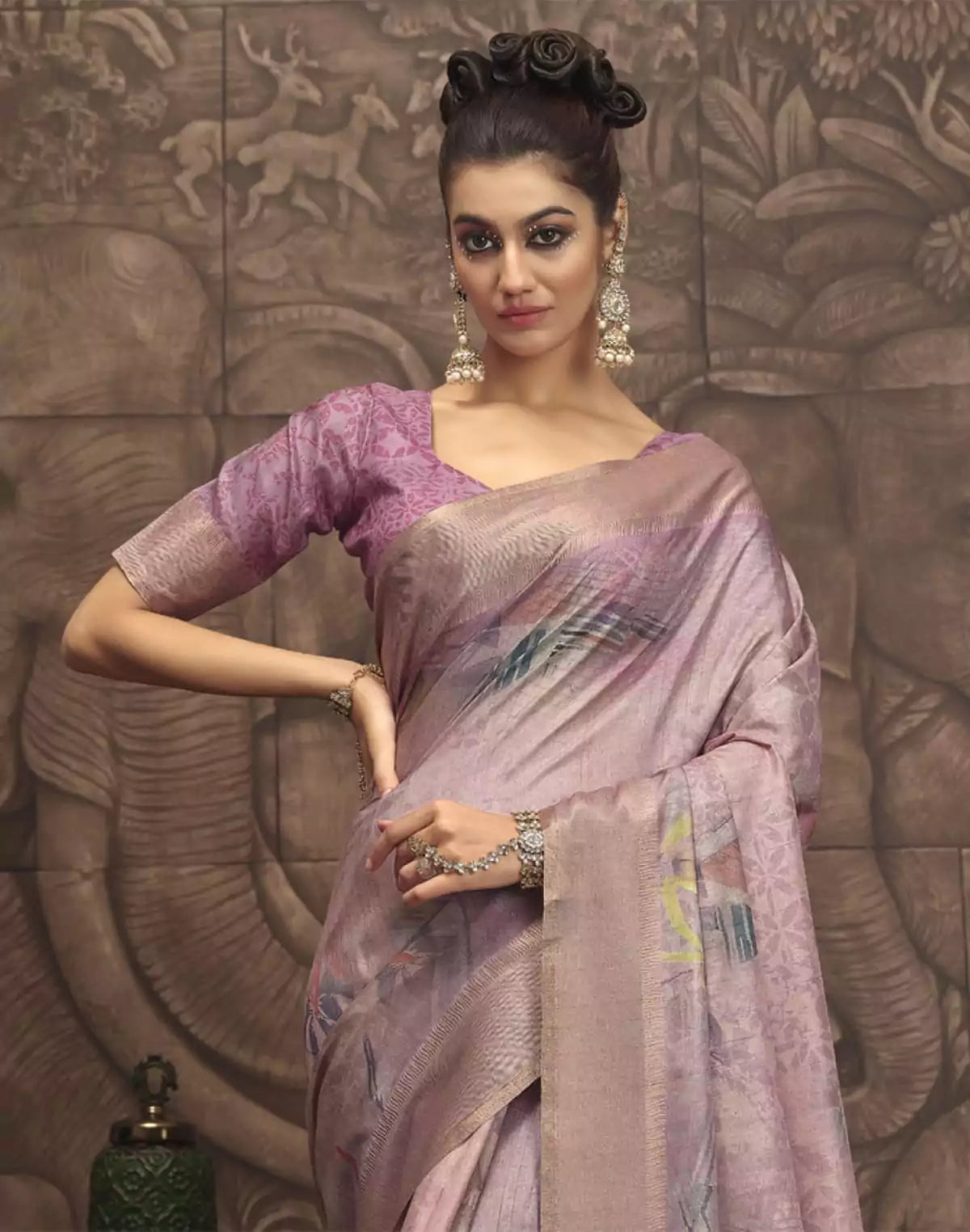 Image of Light Purple Coloured Malai Silk Saree