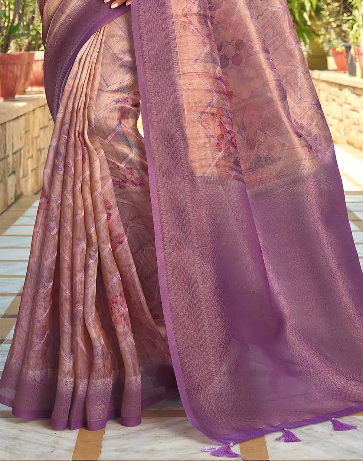 Image of Light Orange Tissue Fabric Saree