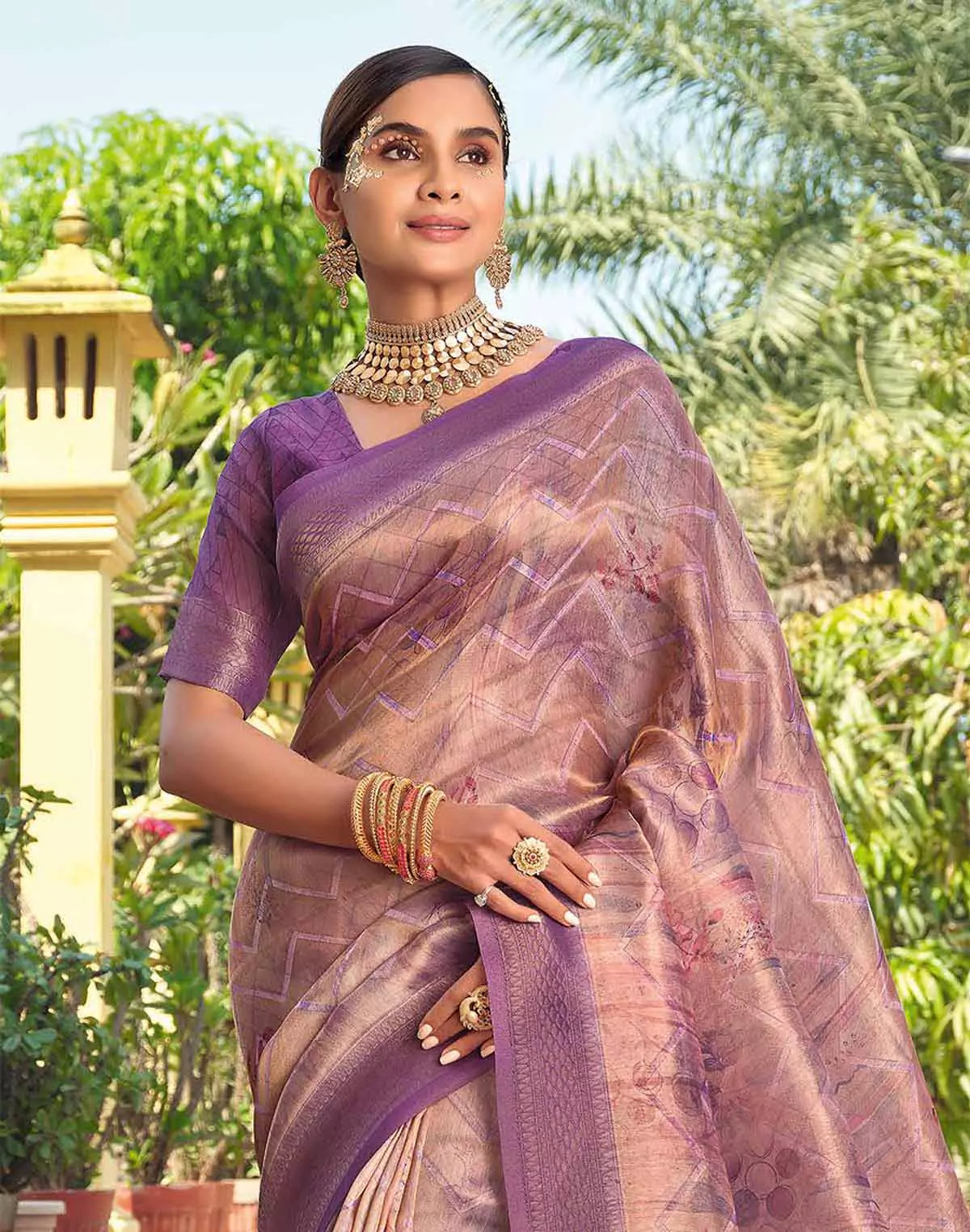 Image of Light Orange Tissue Fabric Saree