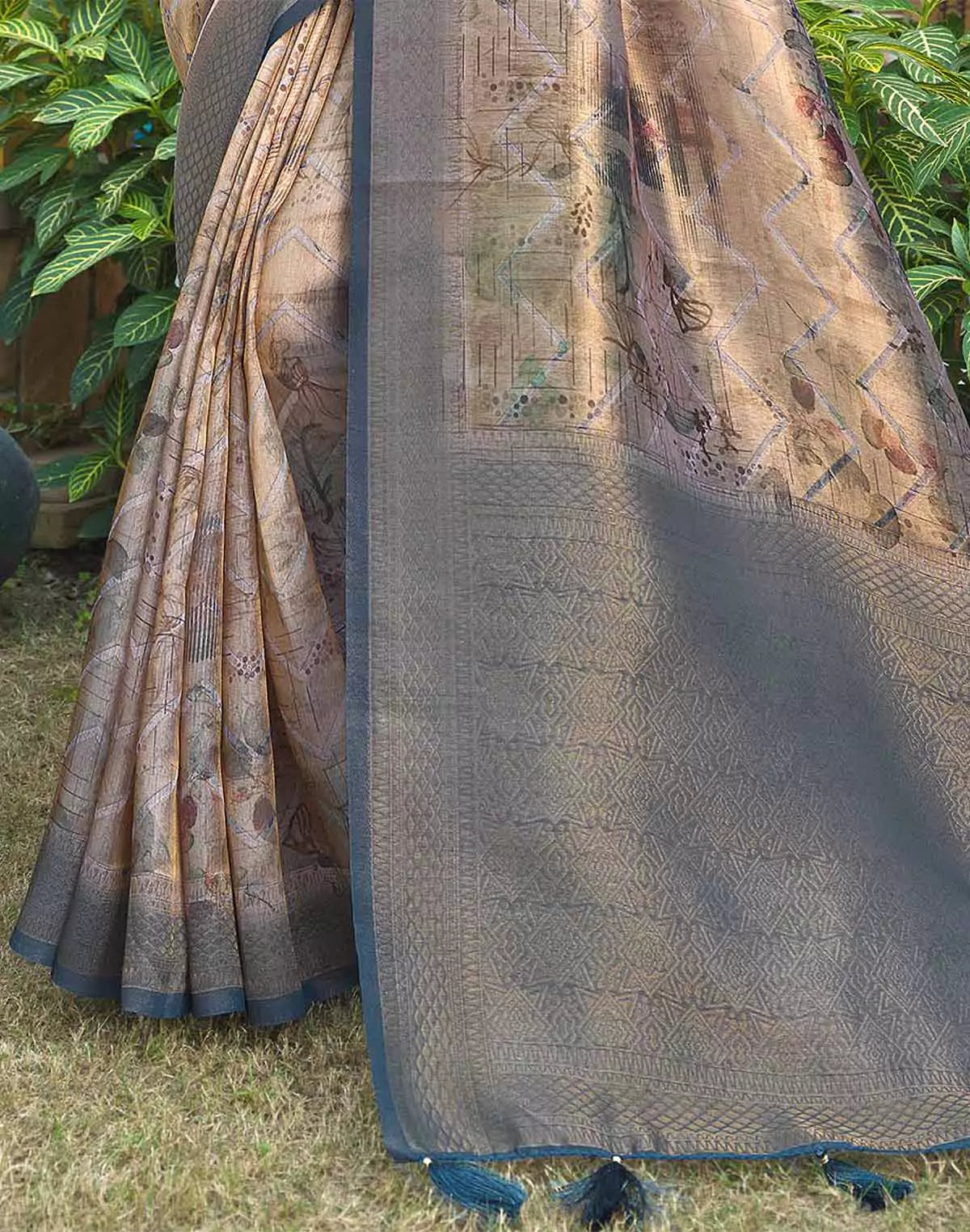 Image of Elegant Light Beige Colour Tissue Saree