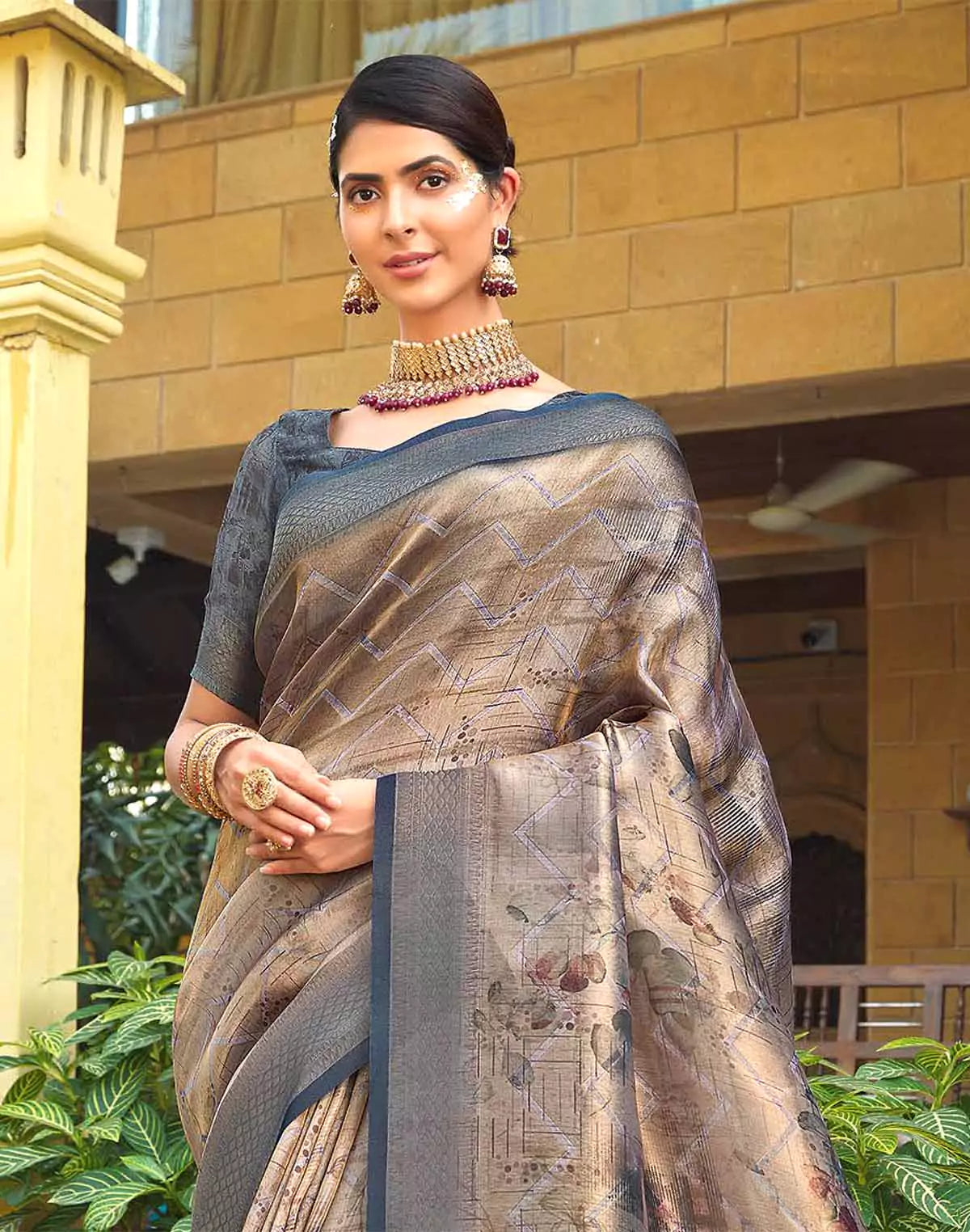 Image of Elegant Light Beige Colour Tissue Saree