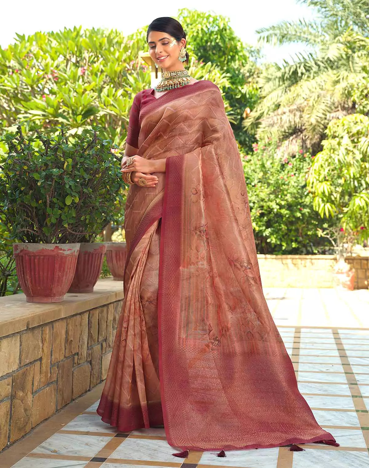 Image of Orange Shaded Tissue Fancy Saree