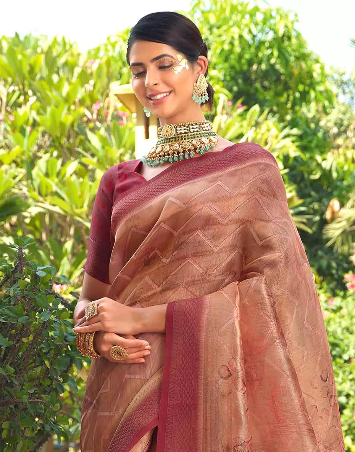Image of Orange Shaded Tissue Fancy Saree