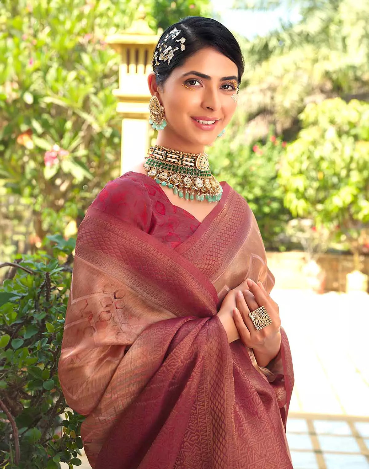 Image of Orange Shaded Tissue Fancy Saree