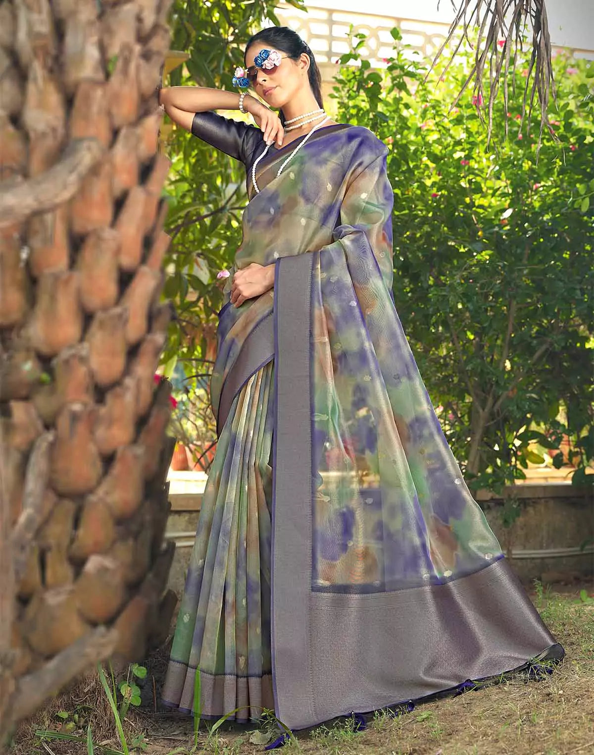 Image of Multi Coloured Organza Saree