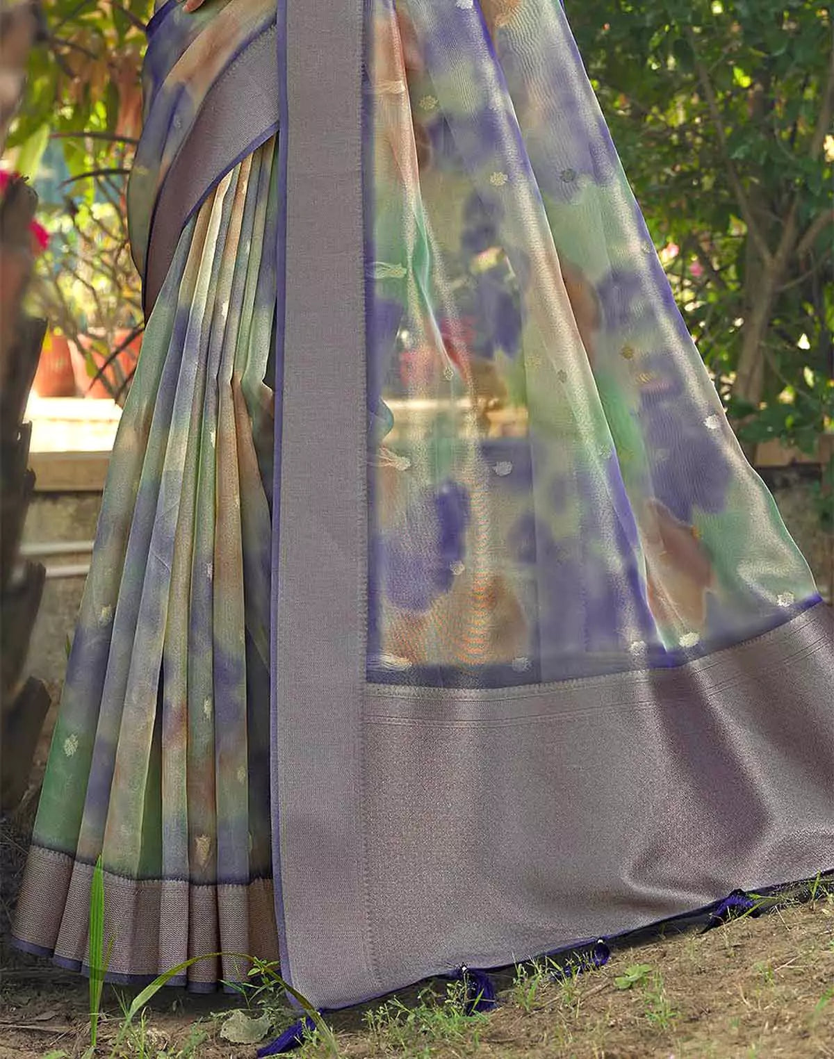 Image of Multi Coloured Organza Saree