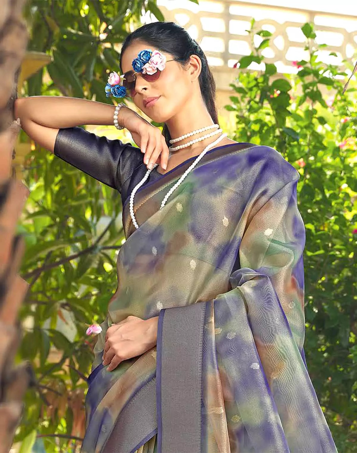 Image of Multi Coloured Organza Saree