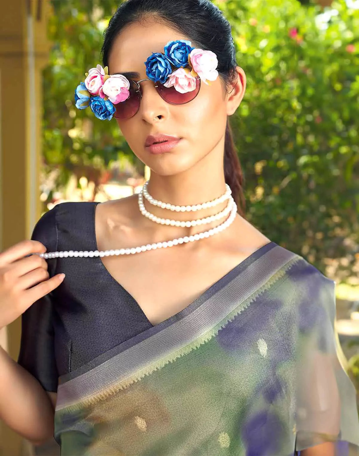 Image of Multi Coloured Organza Saree