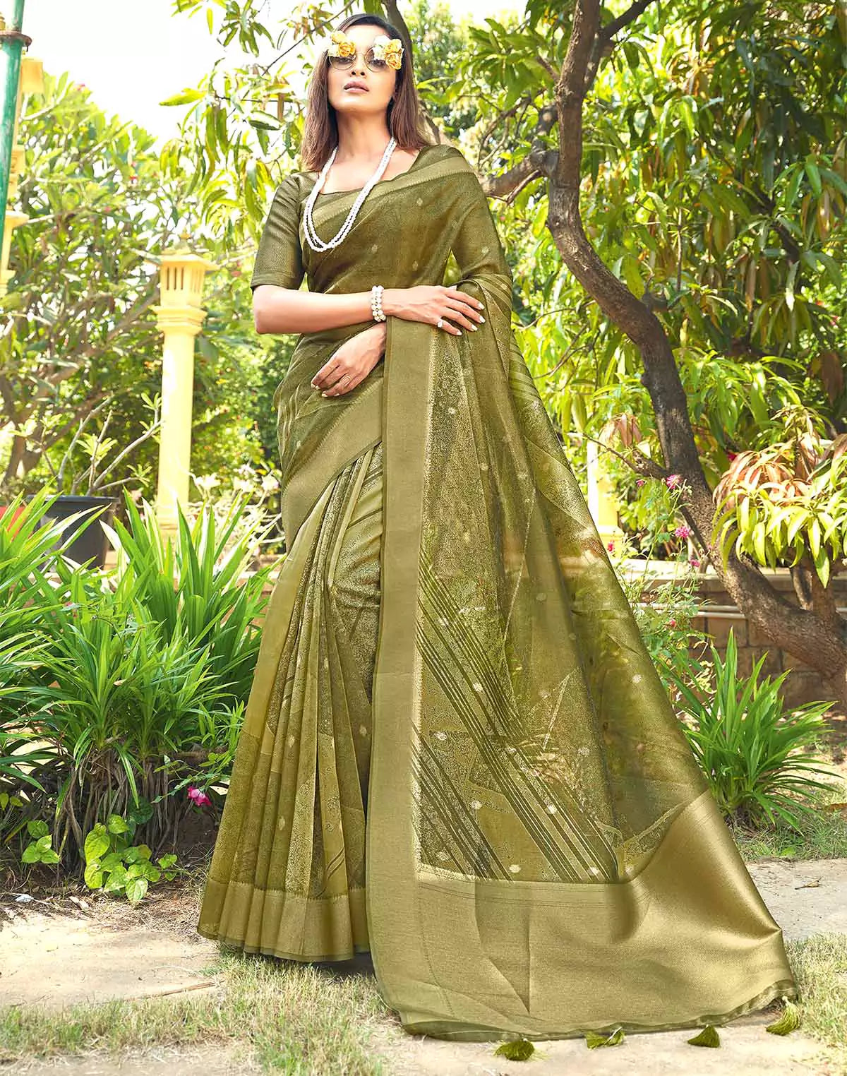 Image of Adorable Green Organza Designer Saree