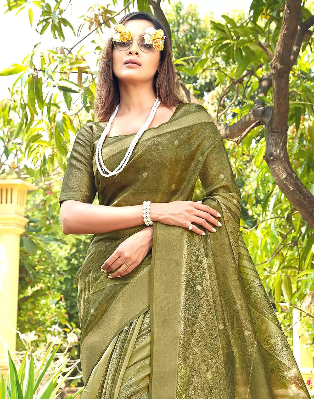 Image of Adorable Green Organza Designer Saree