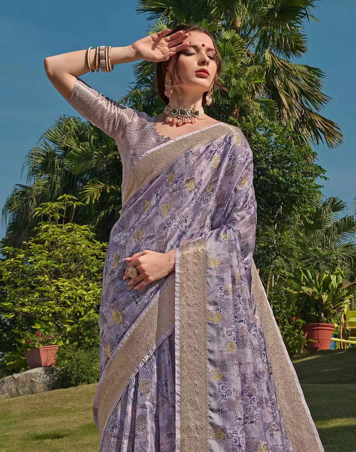 Image of Light Purple Coloured Floral Soft Silk Saree