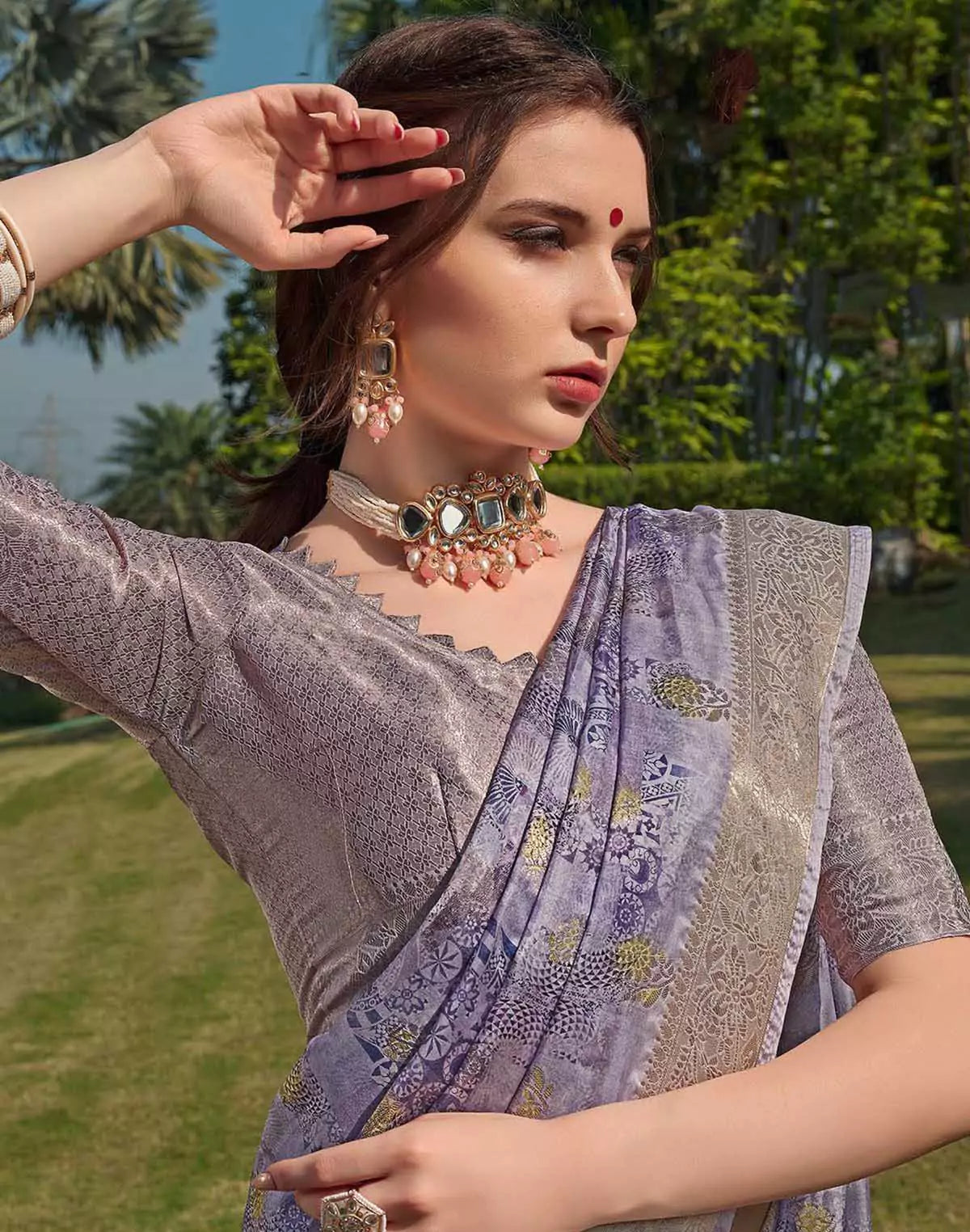 Image of Light Purple Coloured Floral Soft Silk Saree