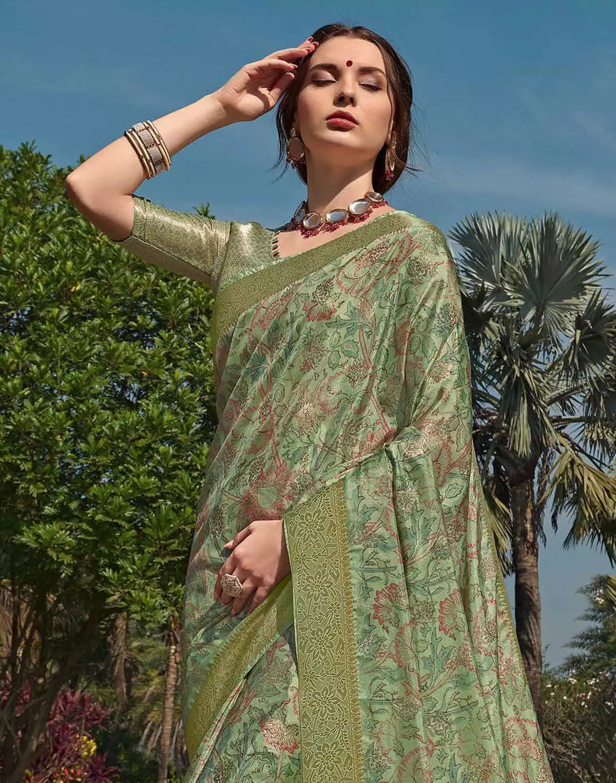 Image of All over Floral Pattern Soft Silk Saree