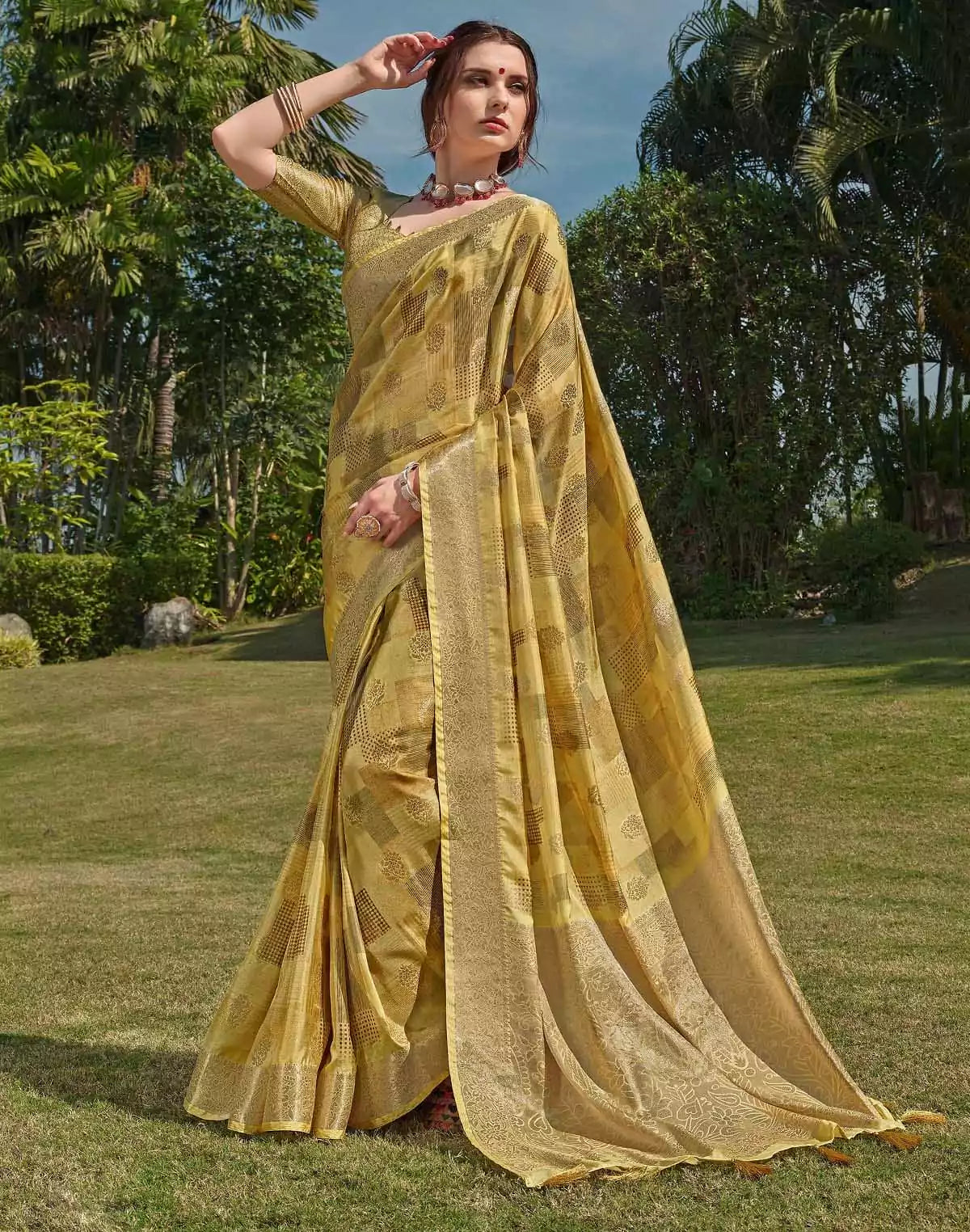 Image of Mustard Floral Soft Silk Fancy Saree