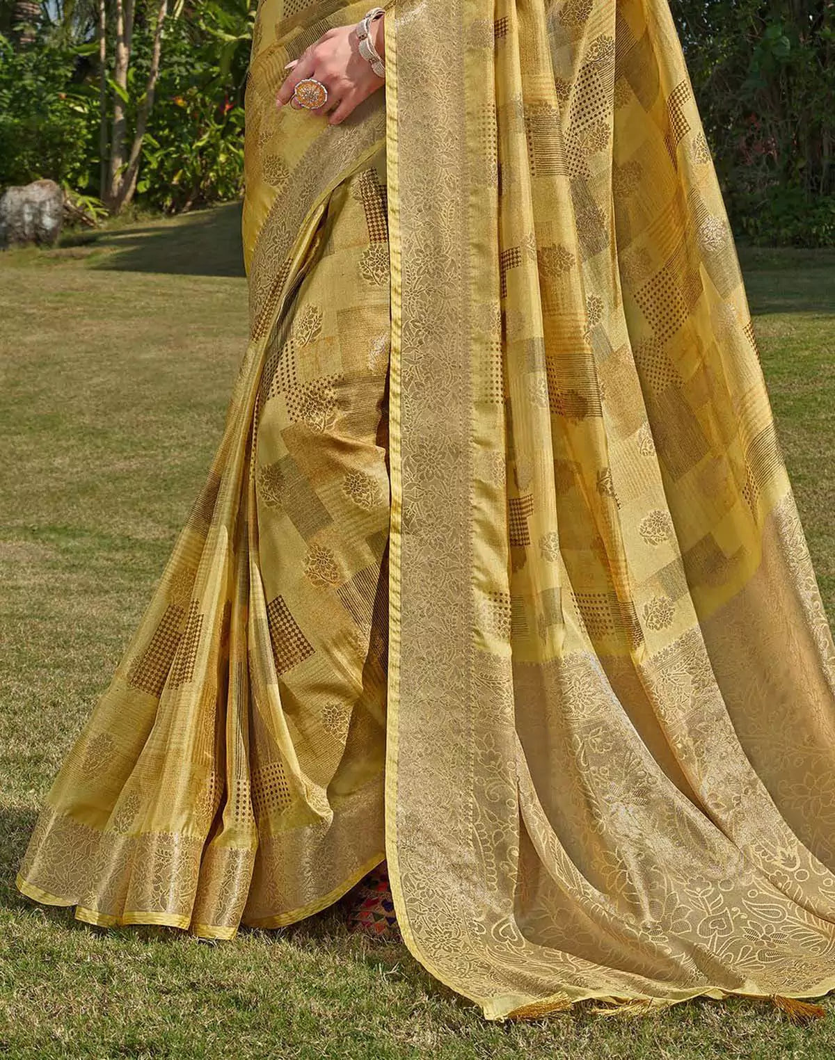 Image of Mustard Floral Soft Silk Fancy Saree