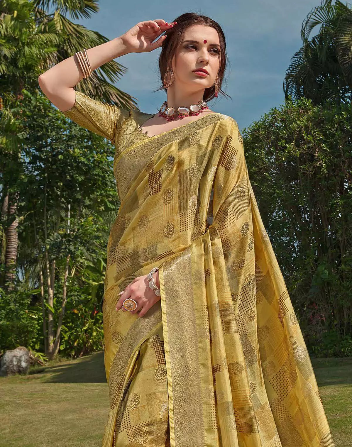 Image of Mustard Floral Soft Silk Fancy Saree