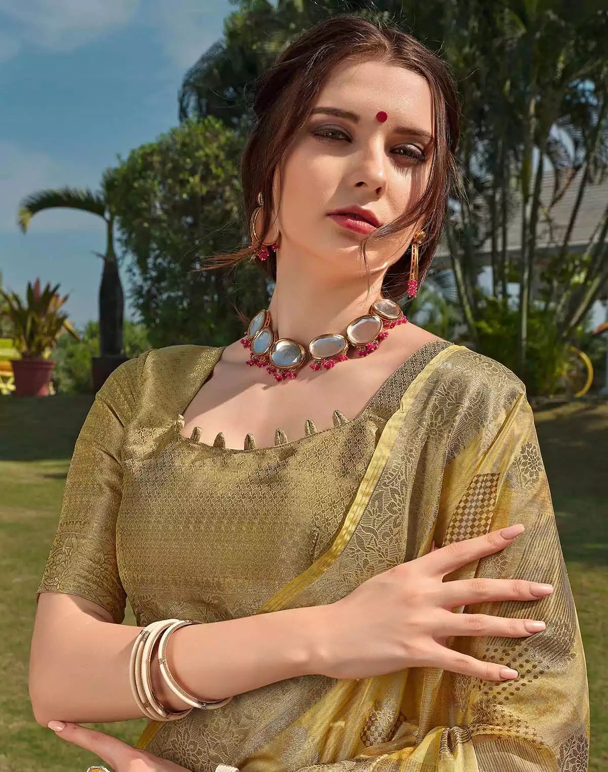 Image of Mustard Floral Soft Silk Fancy Saree