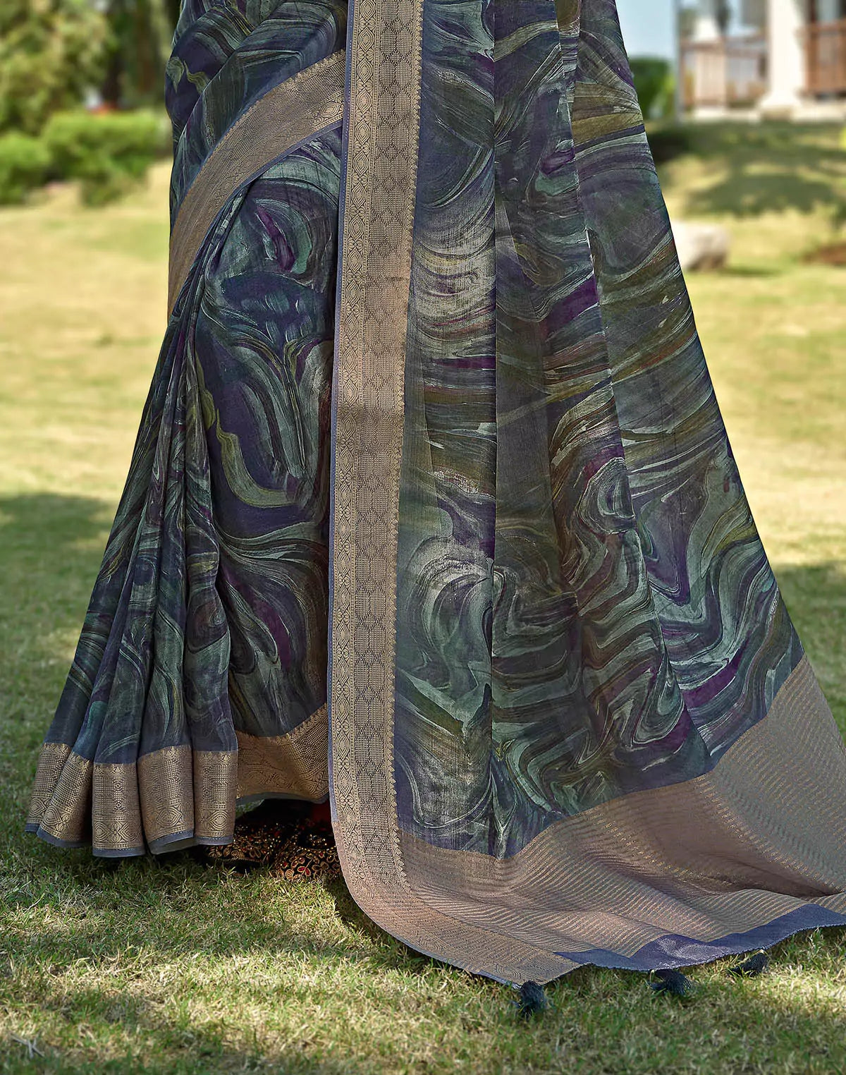 Image of Blue Graphic design Dola Silk Saree