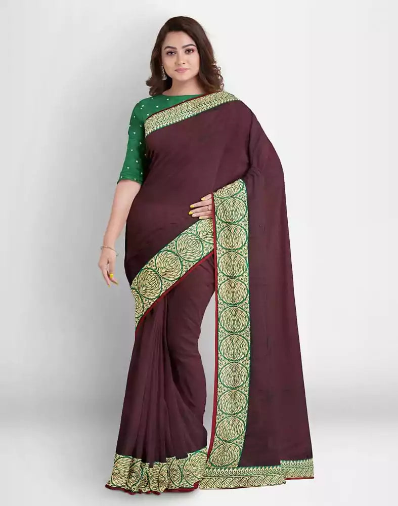 Image of Maroon Plain Satin Saree