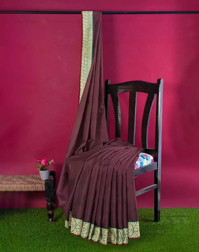Image of Maroon Plain Satin Saree