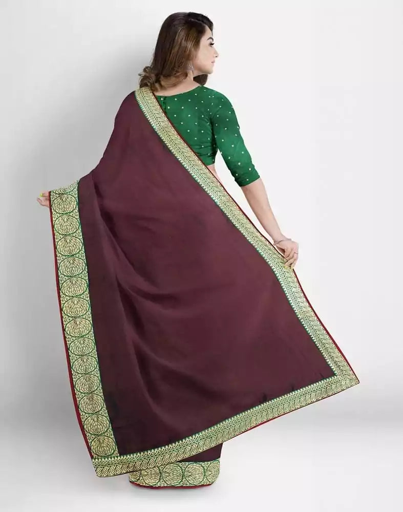 Image of Maroon Plain Satin Saree