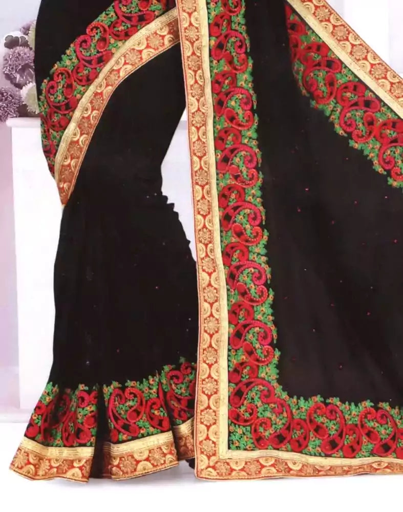 Image of Black Paisley Georgette Embroidery Saree