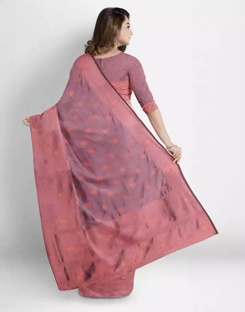 Image of Light Pink Floral Butta Banaras Fancy Saree