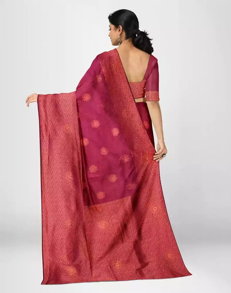 Image of Maroon Floral Butta Banaras Fancy Saree