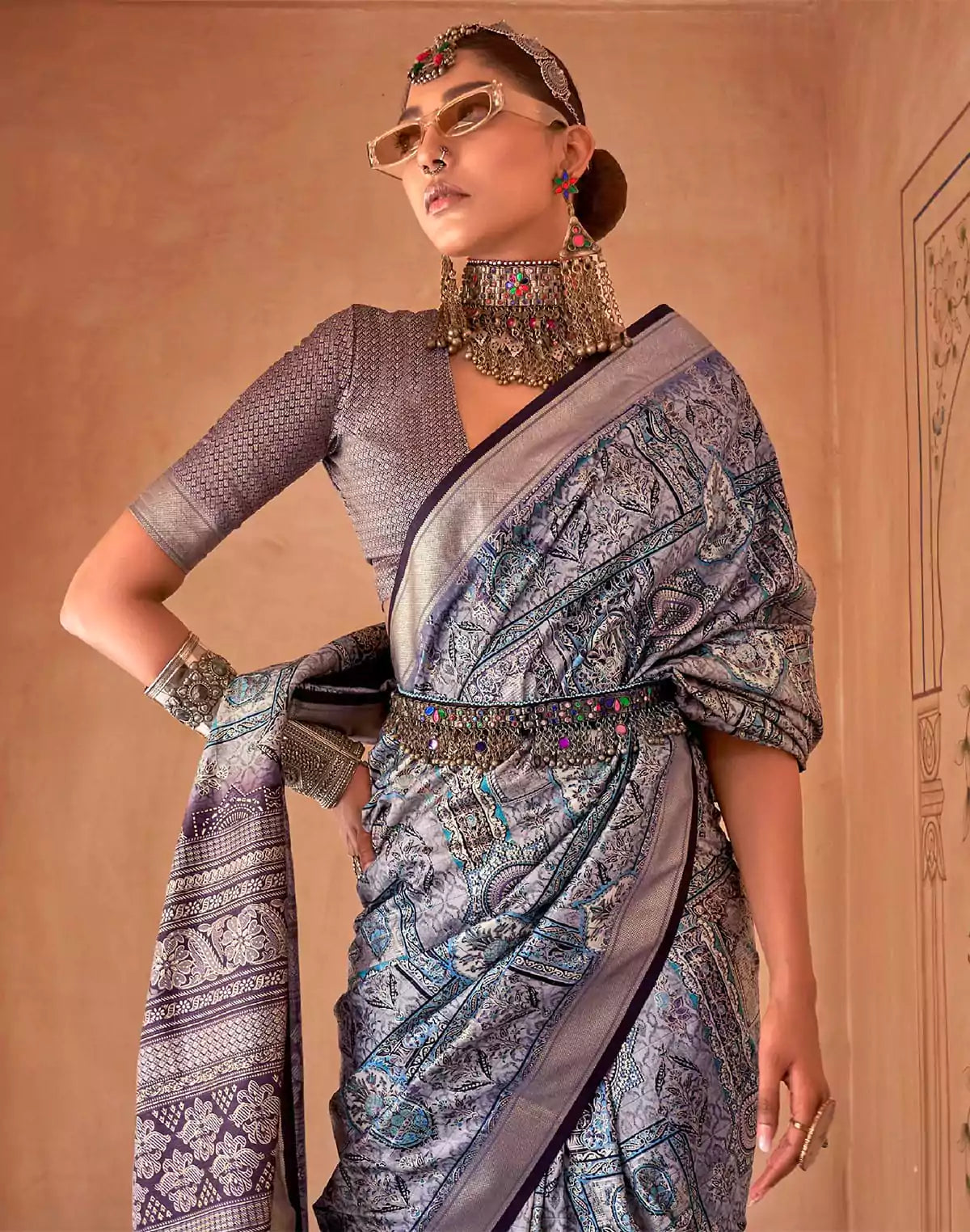 Image of Admirable Purple Floral Soft Silk Saree