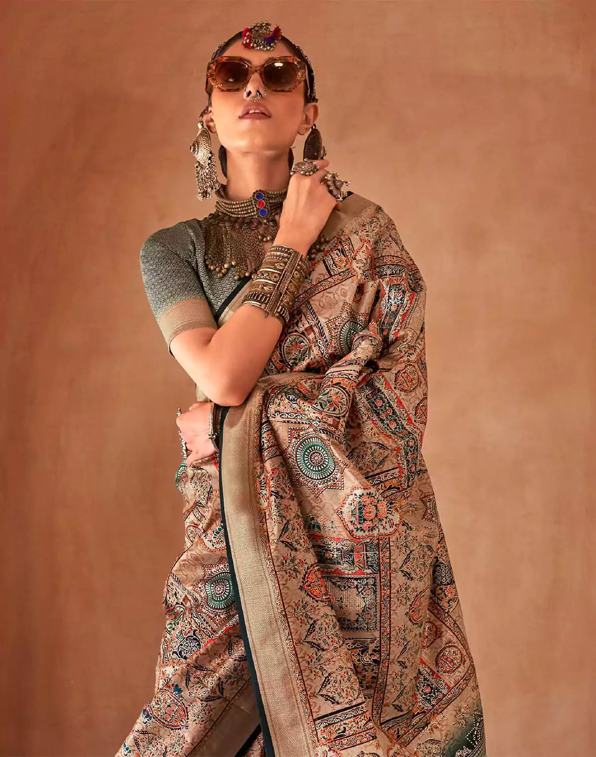 Image of Orange and Green Soft Silk Saree