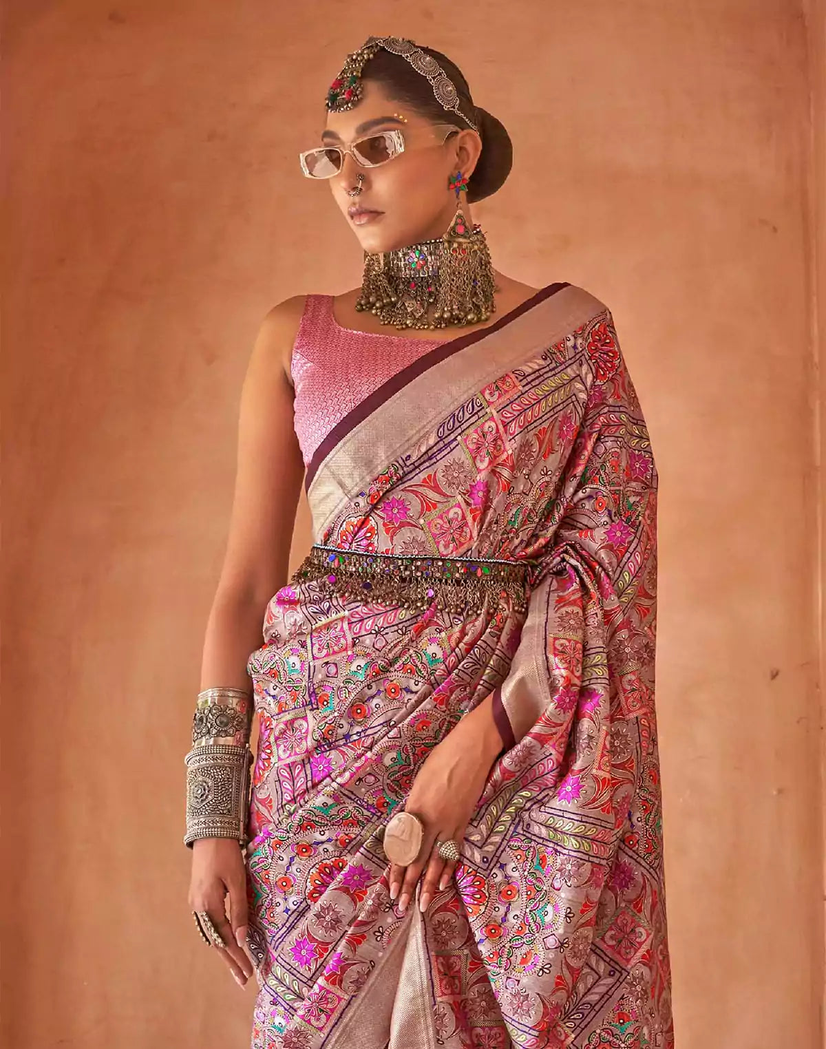 Image of Stylish Pink Coloured Soft Silk Saree