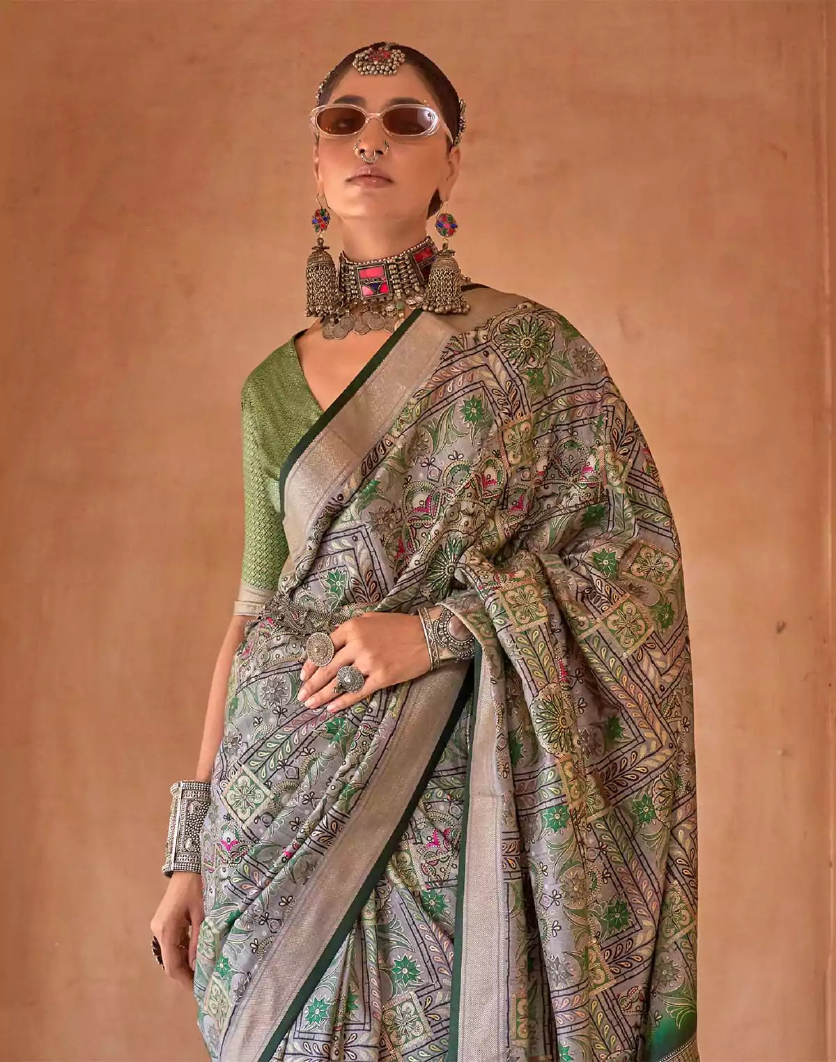 Image of Green Coloured Soft Silk Party Wear Saree