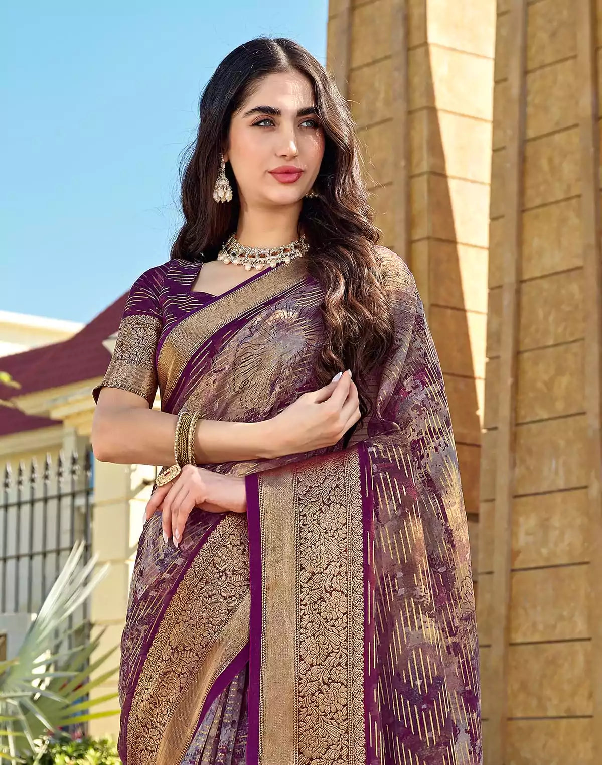 Image of Purple Dola Silk Fancy Saree