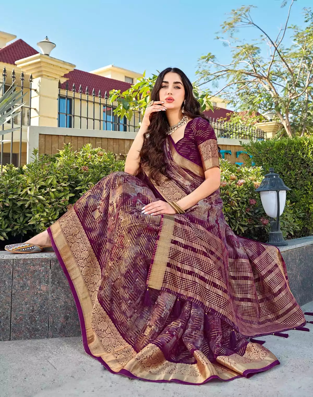 Image of Purple Dola Silk Fancy Saree