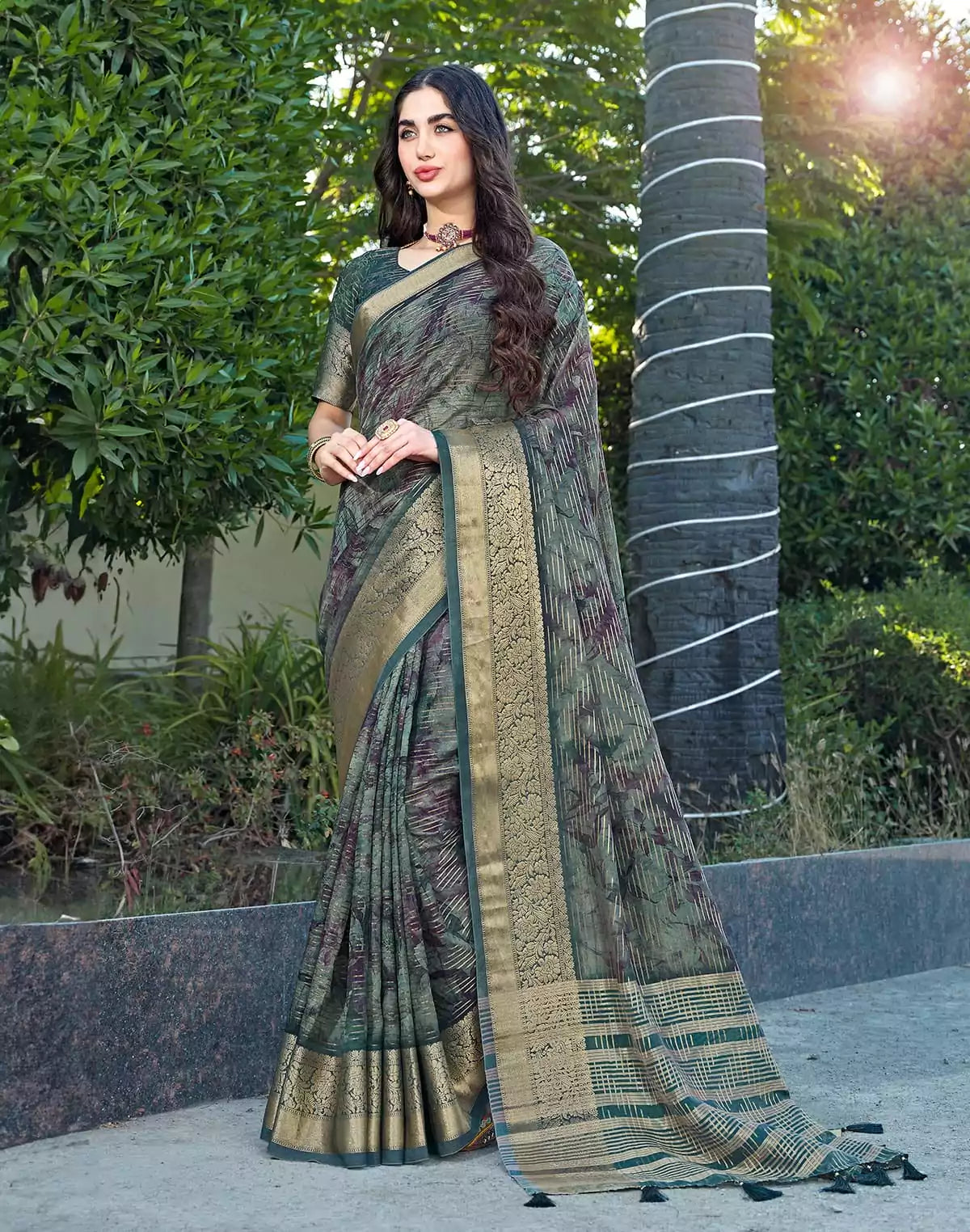 Image of Green Soft Dola Silk Saree