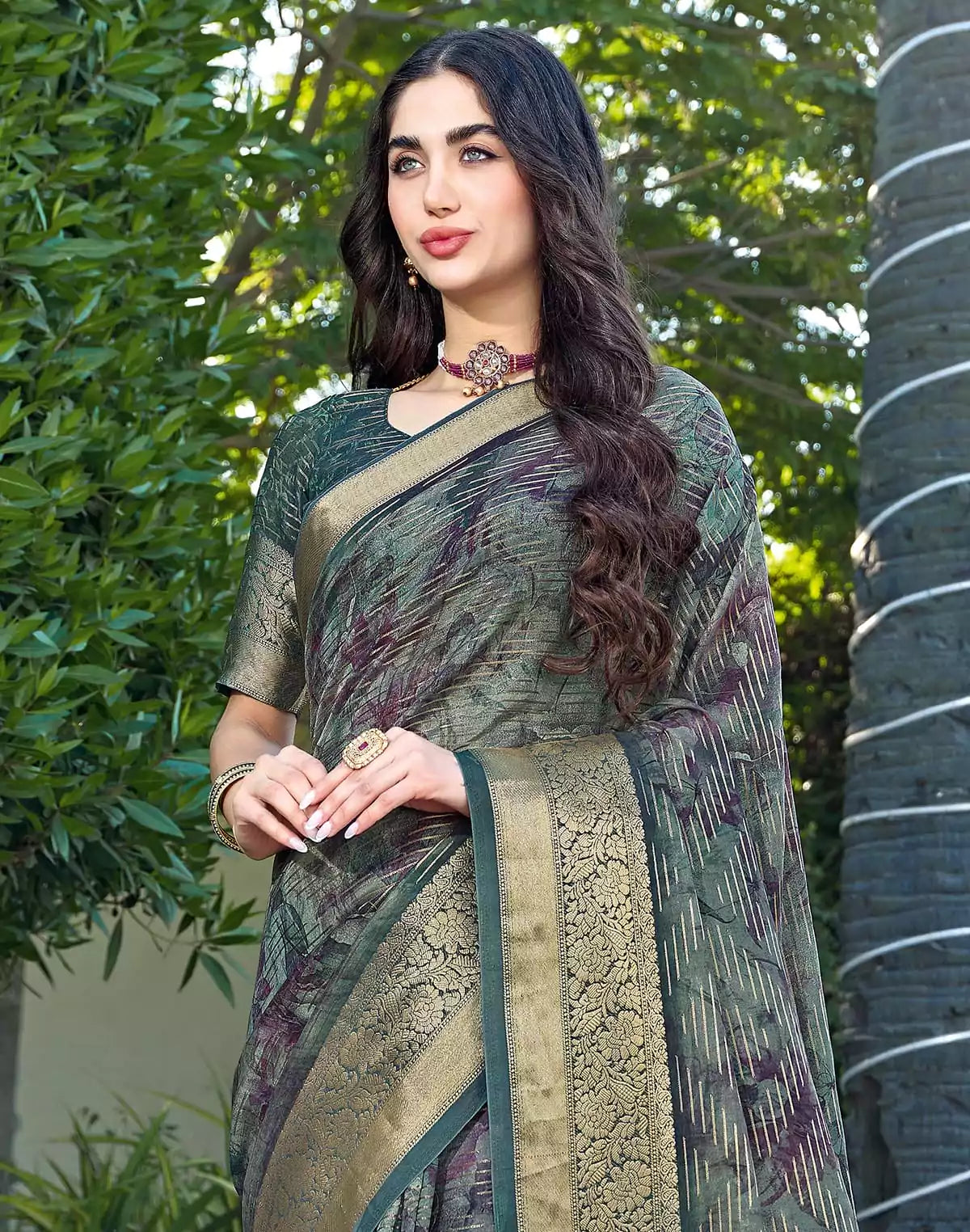 Image of Green Soft Dola Silk Saree