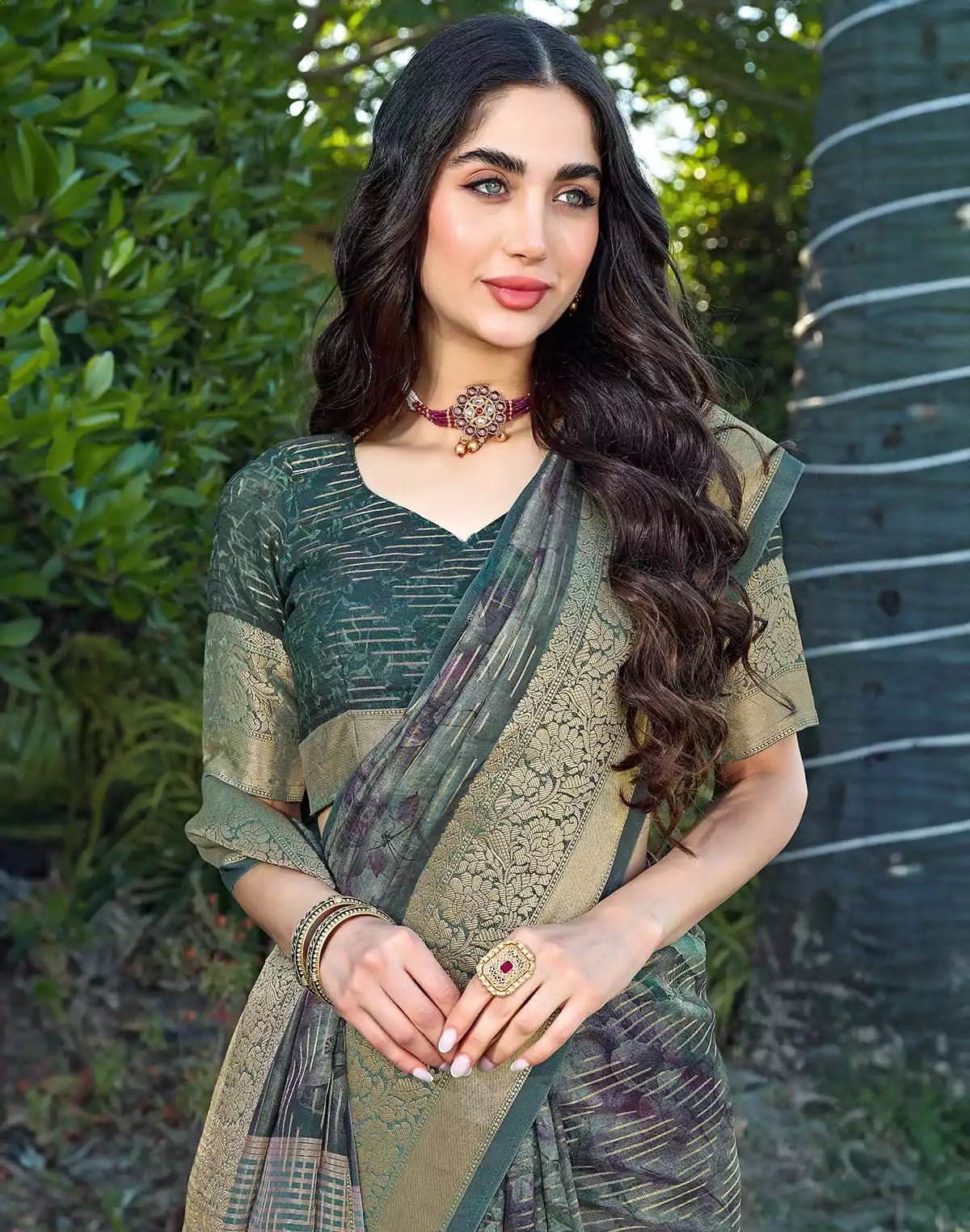 Image of Green Soft Dola Silk Saree