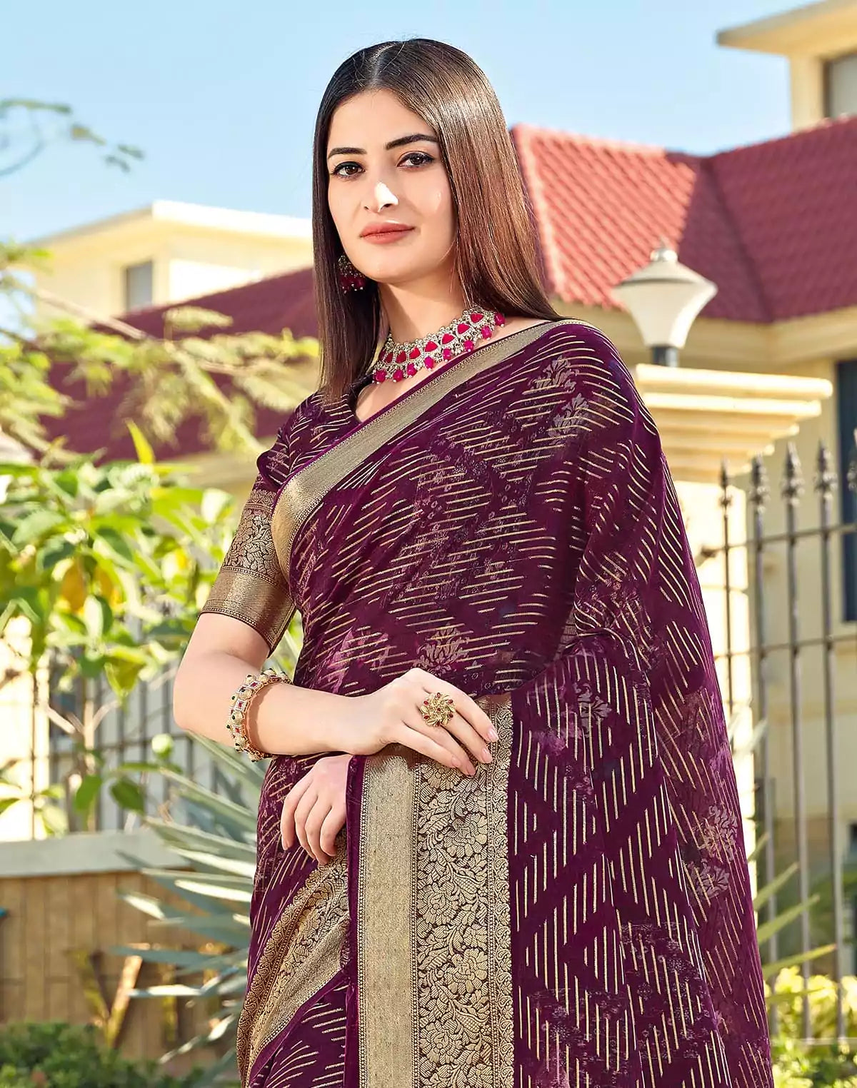 Image of Fancy Dola Silk Maroon Coloured Saree