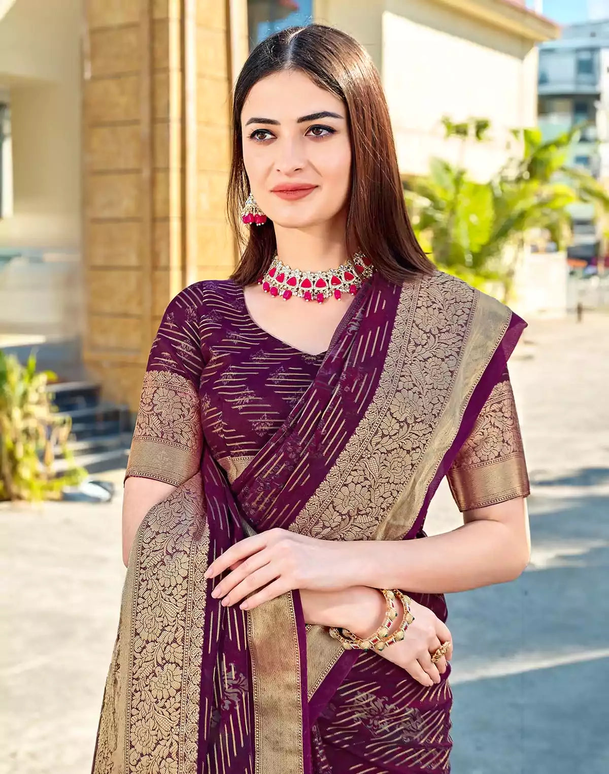 Image of Fancy Dola Silk Maroon Coloured Saree